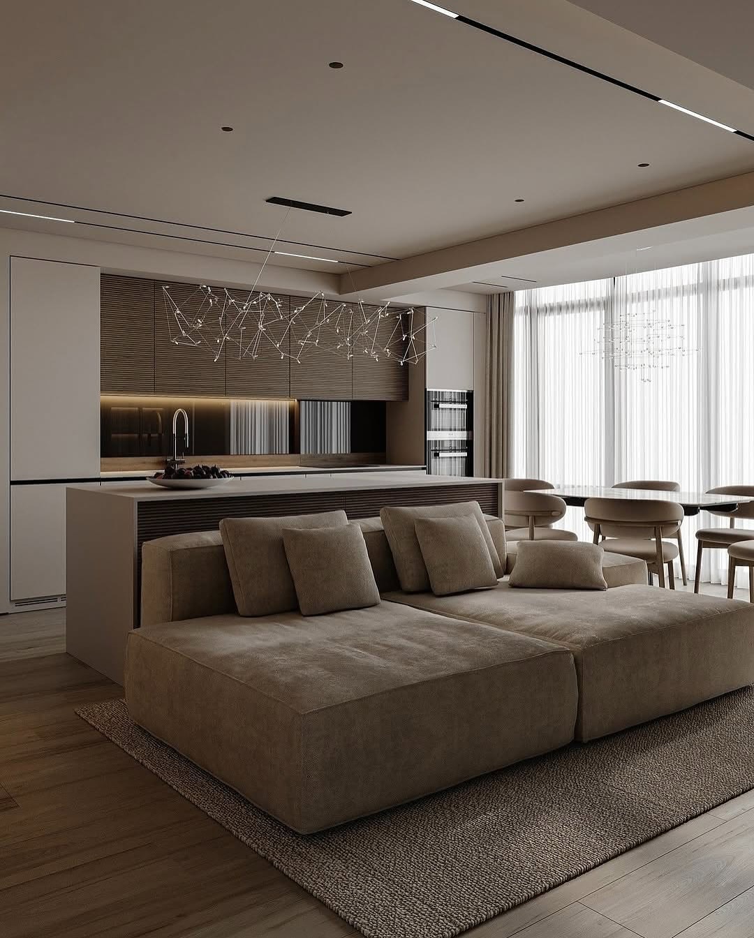 طراحی و اجرا چراغ مگنتی تو کار و هالوژن دارک لاین در سقف کناف مدرن نشیمن - پروژه مسکونی تهران عمارت آرا